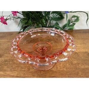 Vintage Pink Depression Glass Open Lace Pedestal Compote Candy‎ Dish